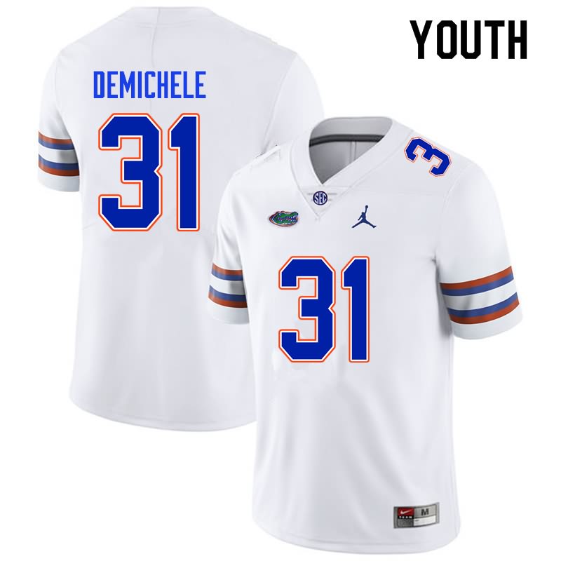 Youth NCAA Florida Gators Chase DeMichele #31 Stitched Authentic Nike White College Football Jersey ECE8465UA